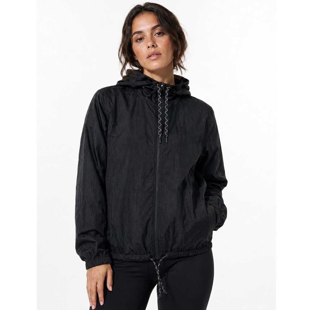 We Wander Womens Black Hooded Windbreaker Jacket XL NWT